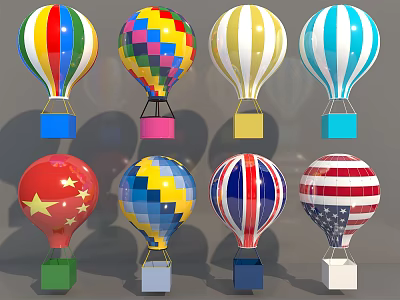 Colorful Hot Air Balloons With Various Patterns As Fun Amusement Rides For Kids 3d model