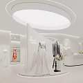 Bridal Shop Modern White Interior With Display Stand For Elegant Wedding Dress And Groom Suit