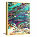 Vibrant Abstract Painting With Flowing Turquoise Purple Gold Patterns And Gold Frame Wall Decor