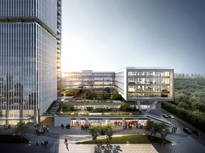 Modern Industrial Factory Building With Glass Curtain Wall And Green Courtyard Space Design 3d model