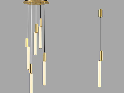 Contemporary Gold Linear Pendant Light Design Featuring Hanging Cylindrical Tubes And Sleek Rods 3d model
