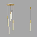 Contemporary Gold Linear Pendant Light Design Featuring Hanging Cylindrical Tubes And Sleek Rods