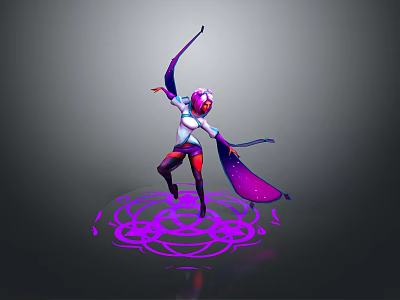 Woman In Dynamic Pose With Purple Attire Flowing Cape And Glowing Purple Circle 3d model Woman In Dynamic Pose With Purple Attire Flowing Cape And Glowing Purple Circle 3d model