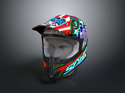 Stylish SUOMY Motorcycle Helmet With Colorful Patterns And Star Design 3d model