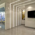 Modern Public Office Space Featuring Yellow Chairs White Tables Glass Partitions And Pendant Lights