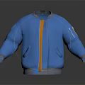 Stylish Blue Bomber Jacket with Orange Zipper Gray Cuffs and Left Arm Patch 3d model
