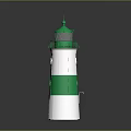 Green And White Lighthouse Tower With Striped Body Green Top And Base Door Design