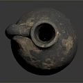 Hand Carved Ancient Pottery Jug With Handle And Textured Surface Design