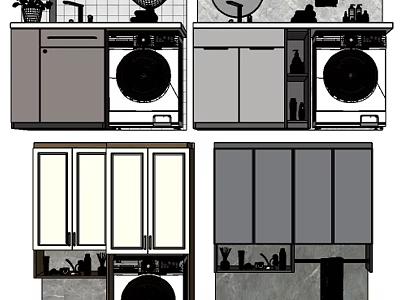 Modern Bathroom Cabinet with Washing Machine Mirror and Storage Drawers 3d model