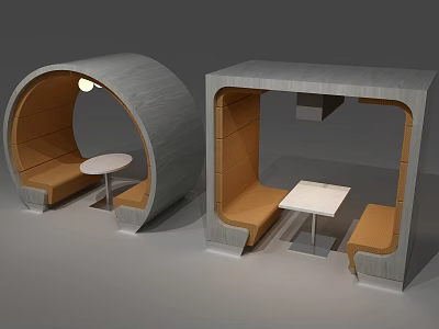 Modern Public Chair with Semi Enclosed Concrete Frame and Wooden Bench Seats 3d model