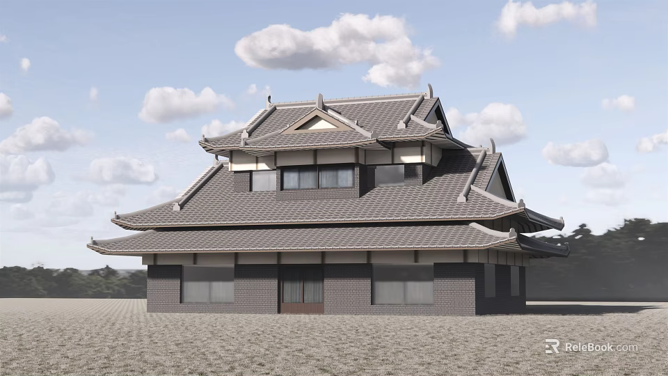 Traditional Ancient Architecture With Classic Tile Roof And Multi Layered Structure 3d model 