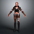 Female Sci Fi Game Movie Character With Short Hair Tattered Clothing Arm And Leg Guards