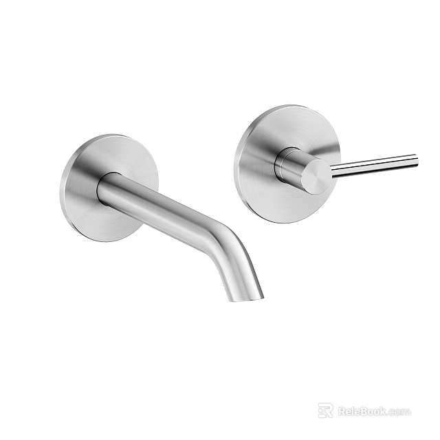 Modern Brushed Stainless Steel Faucet With Wall Mounted Spout And Handle 3d model 