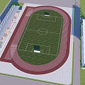 Football Field Design With Running Track Spectator Stands And Green Turf