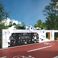 Decorative Halloween Themed Building Exterior Wall Featuring Cartoon Elements And Green Trees