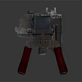 Detailed 3D Model Weapon With Black Silver Metal Spring Mechanism Reflective Surface And Gray Background