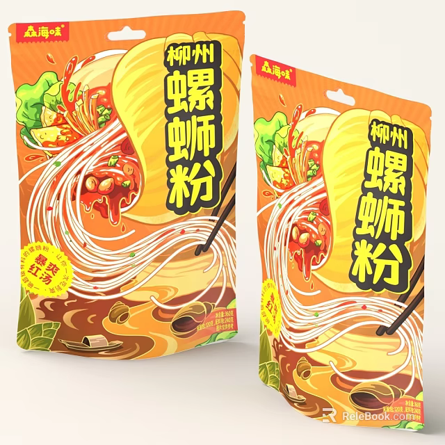 Liuzhou Traditional Snail Noodles Packaging With Fresh Ingredients And Colorful Design 3d model 