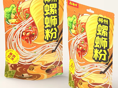 Liuzhou Traditional Snail Noodles Packaging With Fresh Ingredients And Colorful Design 3d model