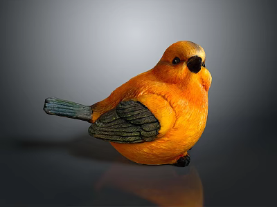 Orange Bird Sculpture With Dark Wings On Gray Background And Reflection 3d model