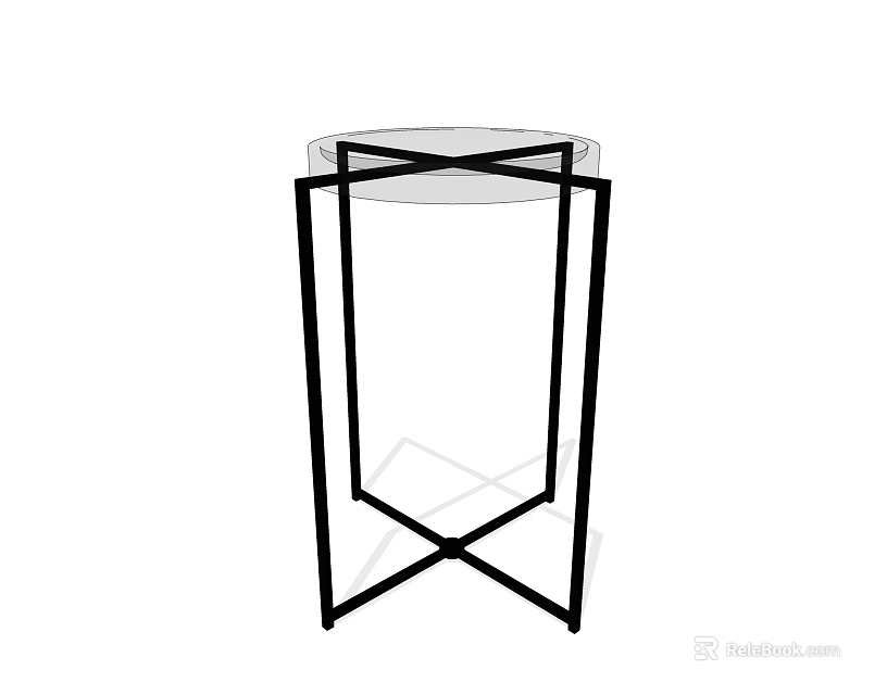 Modern Minimalist Coffee Table With Black Metal Frame And Transparent Round Tabletop 3d model 