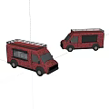 Two Decorative Toy Vans With Red Pattern Design And Roof Racks