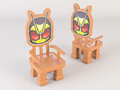 Cute Kids Wooden Children's Chair With Cartoon Face Backrest And Animal Ear Design 3d model