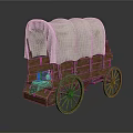 Vintage Covered Wagon With Wooden Frame White Canvas Cover And Spoked Wheels