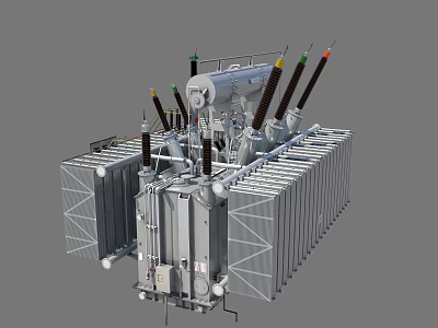 Industrial Power Transformer Equipment With Cooling System And Insulation Bushings For High Voltage Industrial Distribution 3d model