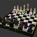 Elegant Marble Chess Set With Black White Gold Pieces For Home Decor