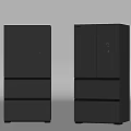 Sleek Modern Black Multi Door Refrigerators With Digital Controls And Storage Drawers 3d model
