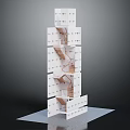 Modern Stacked Architectural Model With White Cubes And Connecting Orange Stairs