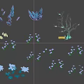 Cartoon Scene Featuring Blue Ice Crystals Dead Tree Small Blue Pink Flowers And Various Plants