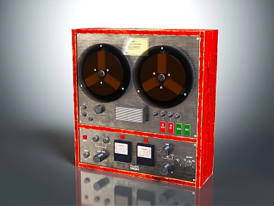 Vintage Red Reel to Reel Tape Recorder With Metal Panel Knobs Buttons and Meters 3d model