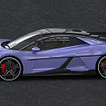 Purple Sports Car With Black Roof Large Rear Spoiler Black Wheels And Red Brake Calipers