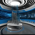 Interactive Display Area With Curved Screens White Circular Platform And Blue Background 3d model