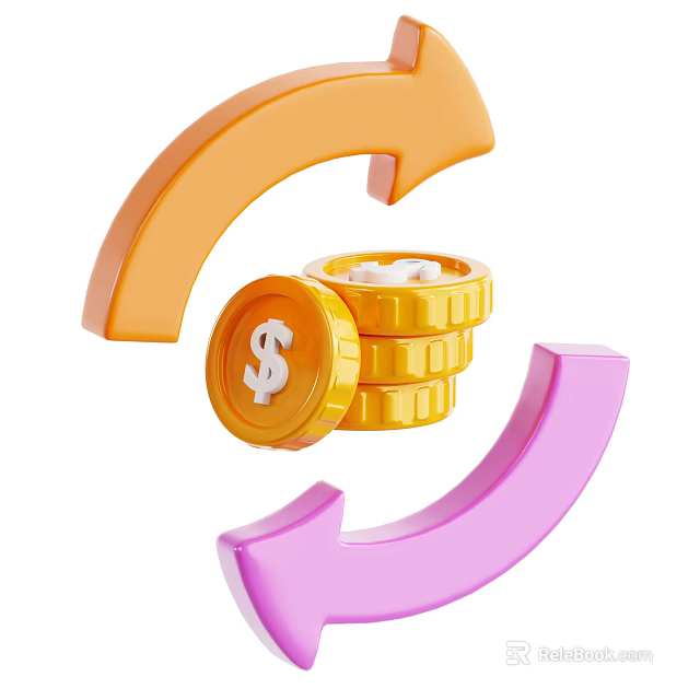 Decorative Ornament Set Featuring Stacked Gold Coins And Curved Arrows 3d model 