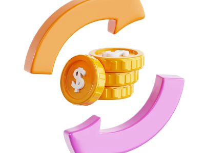 Decorative Ornament Set Featuring Stacked Gold Coins And Curved Arrows 3d model