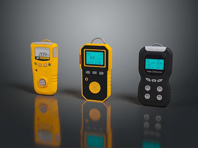 Three Colorful Handheld Portable Computer Devices Featuring Display Screens And Control Buttons 3d model