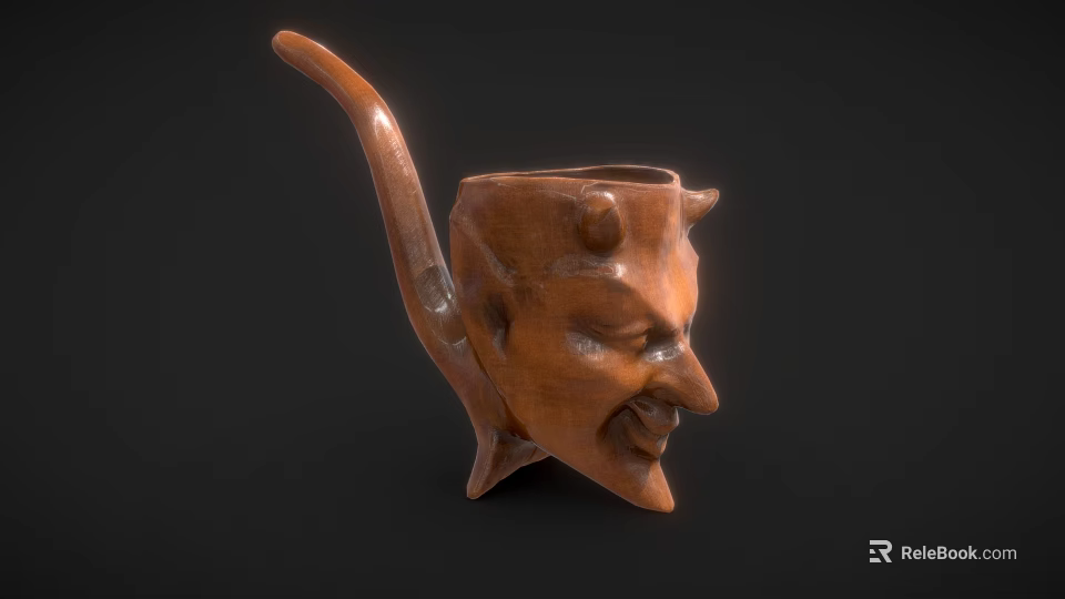Hand Carved Wooden Face Shaped Lifestyle Product With Long Handle 3d model 