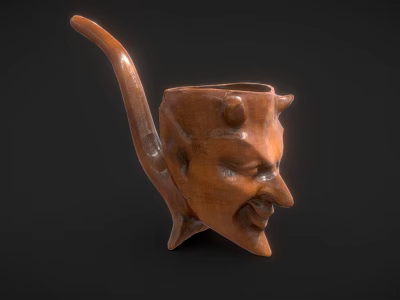 Hand Carved Wooden Face Shaped Lifestyle Product With Long Handle 3d model