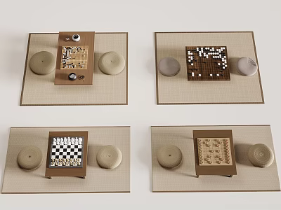 Various Board Game Setups Including Chess Go And Checkers For Recreational Play 3d model