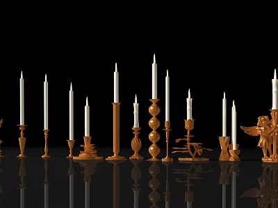 Elegant Candle Holders With Diverse Designs Including Gold Accents And Decorative Shapes 3d model
