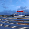 Evening Square Landscape With Red Canopy Curved Terraces And Illuminated Design 3d model