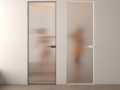 Modern Glass Hinged Doors With Vertical Stripes And Frosted Design For Interior 3d model