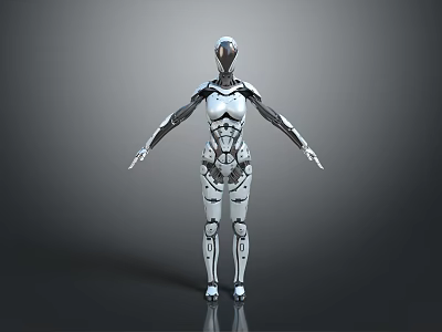 Futuristic Humanoid Robot Character With Silver White Mechanical Body And Detailed Structure 3d model