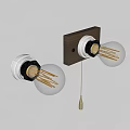 Modern Vintage Wall Lamps with Wooden White Bases Clear Filament Bulbs Pull Cord Switch