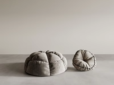 Two Gray Soft Textured Pillows with Puffed Design and Checkered Pattern 3d model