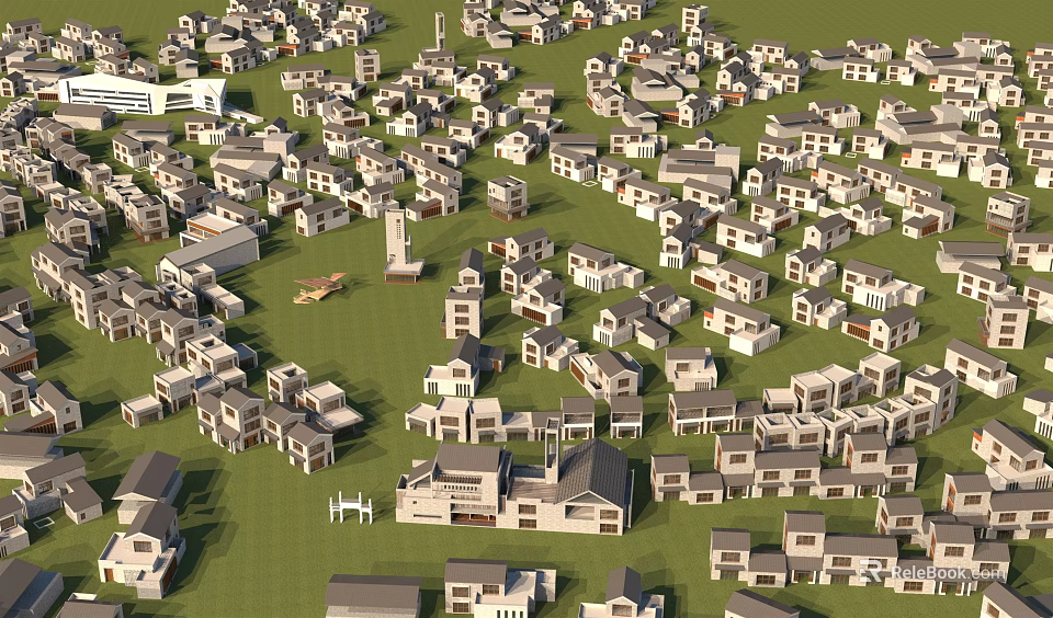 Dense Residential Community With Various House Designs And Green Spaces 3d model 