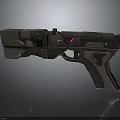 3D Rendered Sci Fi Pistol With Metallic Finish Green Indicators Red Accents And Geometric Components