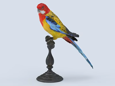 Colorful Parrot with Vibrant Red Yellow Blue Feathers Perched on Black Metal Stand 3d model